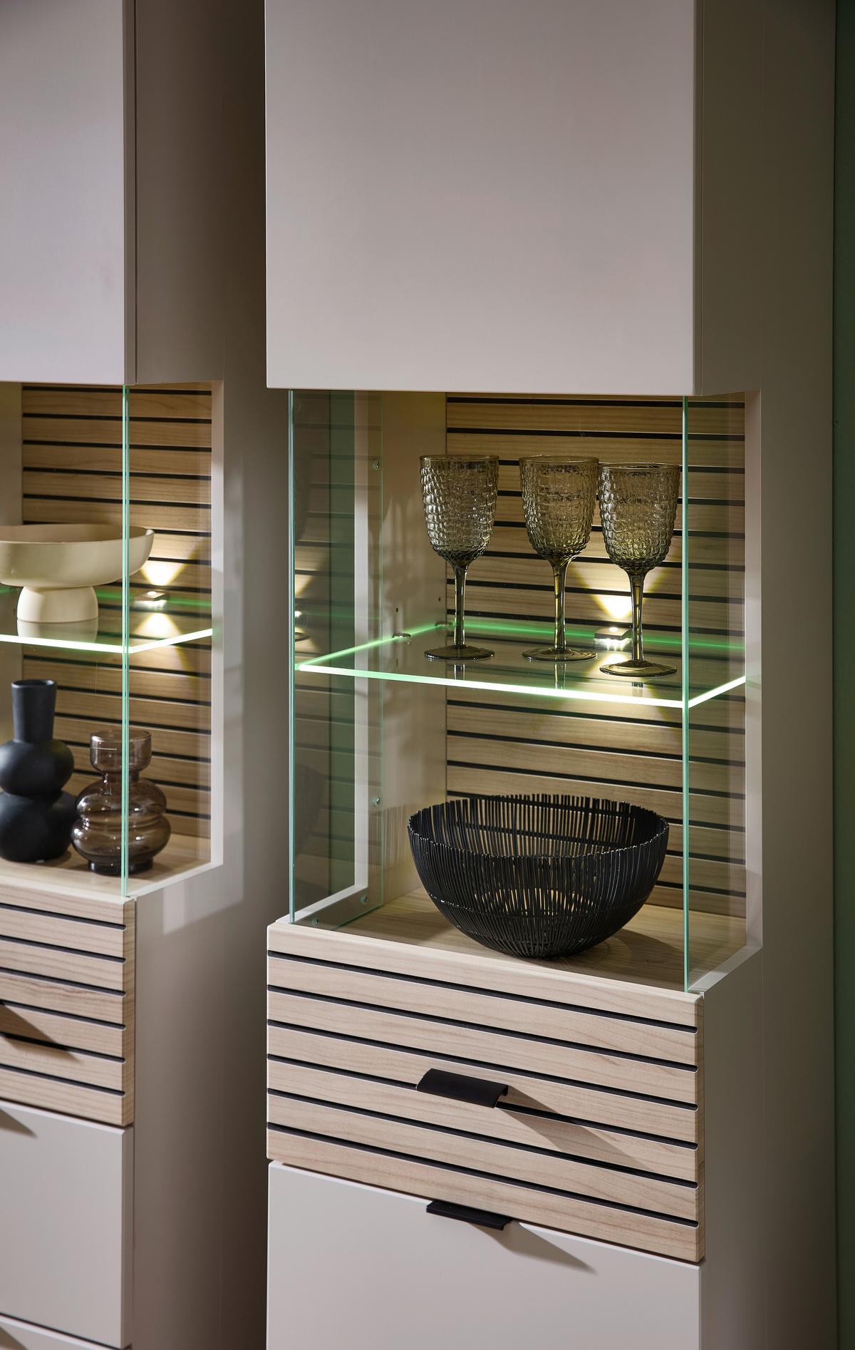 Vitrine Memphis Eichefarben/Kaschmir - Kaschmir/Eichefarben, MODERN, Holzwerkstoff/Metall (45/200/36cm) - Premium Living