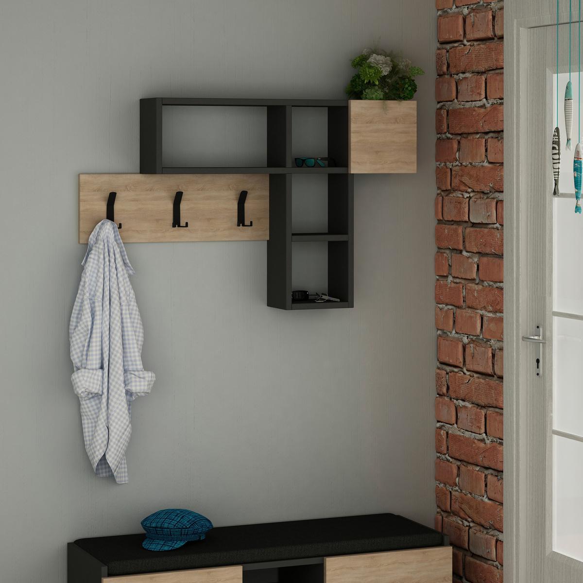 WANDGARDEROBE GAME - Eichefarben/Schwarz, Design, Holzwerkstoff (99,5/61/15cm) - Livetastic