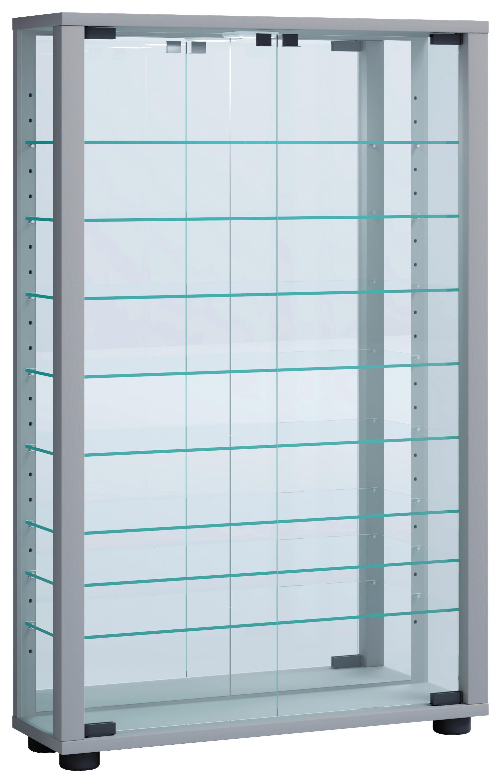 Vitrine Lumo ca. 59x91x18 cm Silber - Silberfarben/Schwarz, MODERN, Glas/Holzwerkstoff (59/91,3/18cm) - MID.YOU