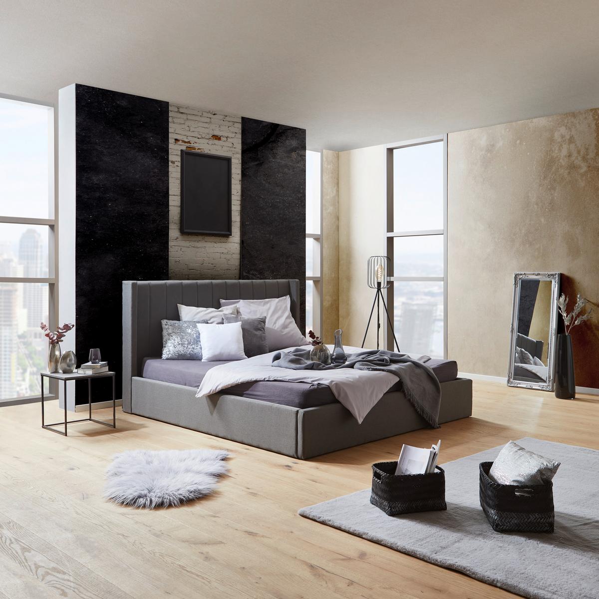 ŁÓŻKO TAPICEROWANE NICI - czarny/ciemnoszary, Modern, materiał drewnopochodny/tworzywo sztuczne (180/200cm) - Livetastic