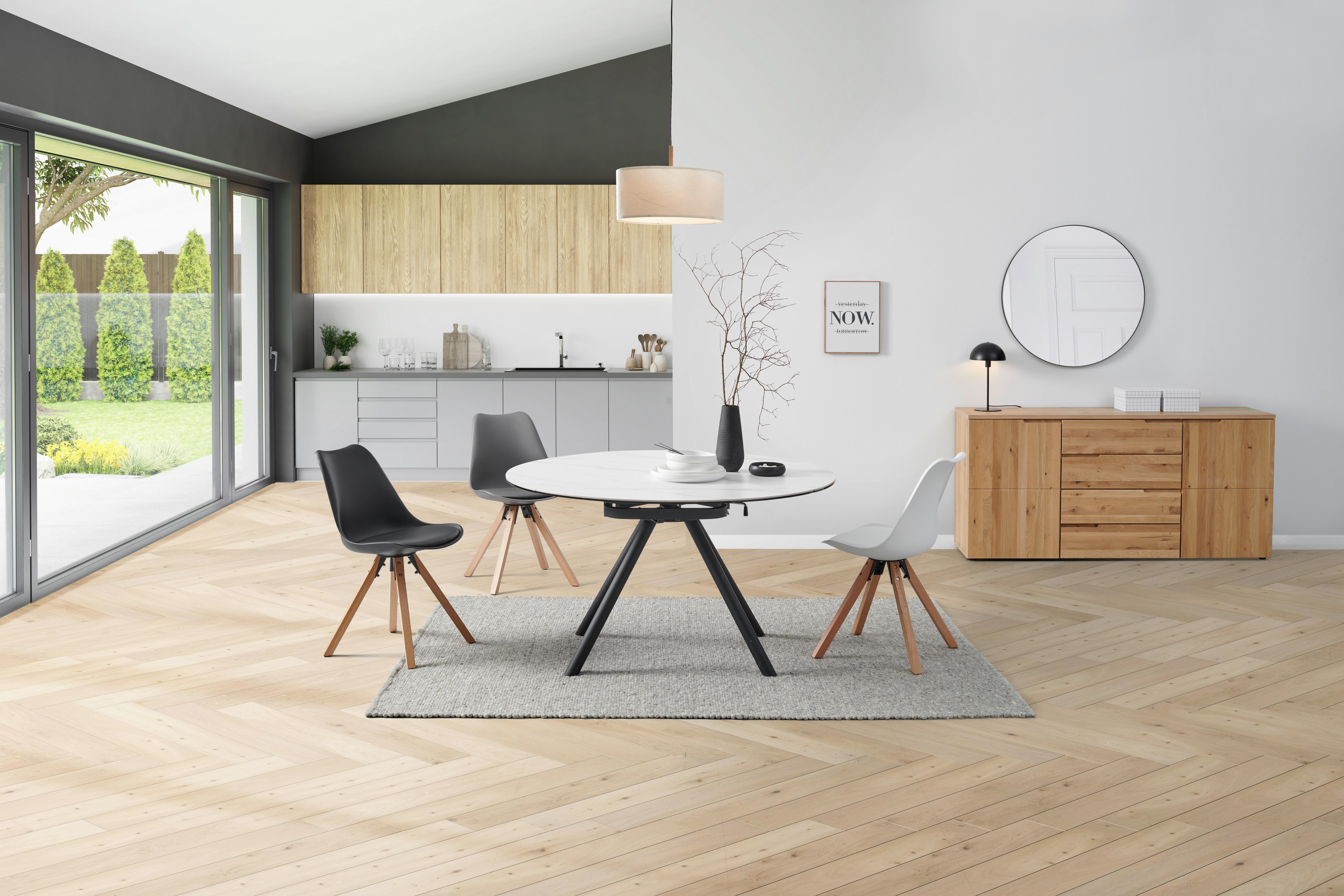 Jedilna Miza Dalia, Bela, Keramika, 80-130x130 - črna/bela, Trendi, kovina/steklo (80-130/130/75-77cm) - MID.YOU