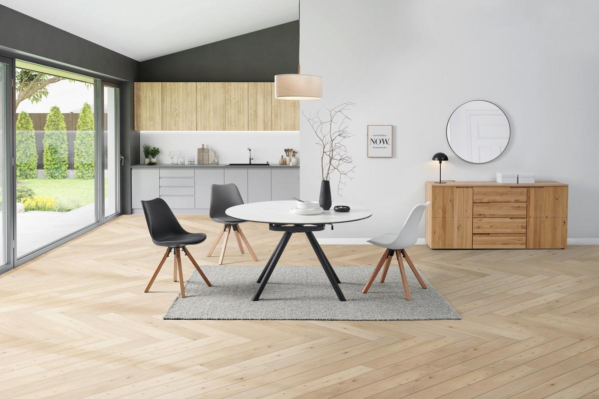 Jedilna Miza Dalia, Bela, Keramika, 80-130x130 - črna/bela, Trendi, kovina/steklo (80-130/130/75-77cm) - MID.YOU