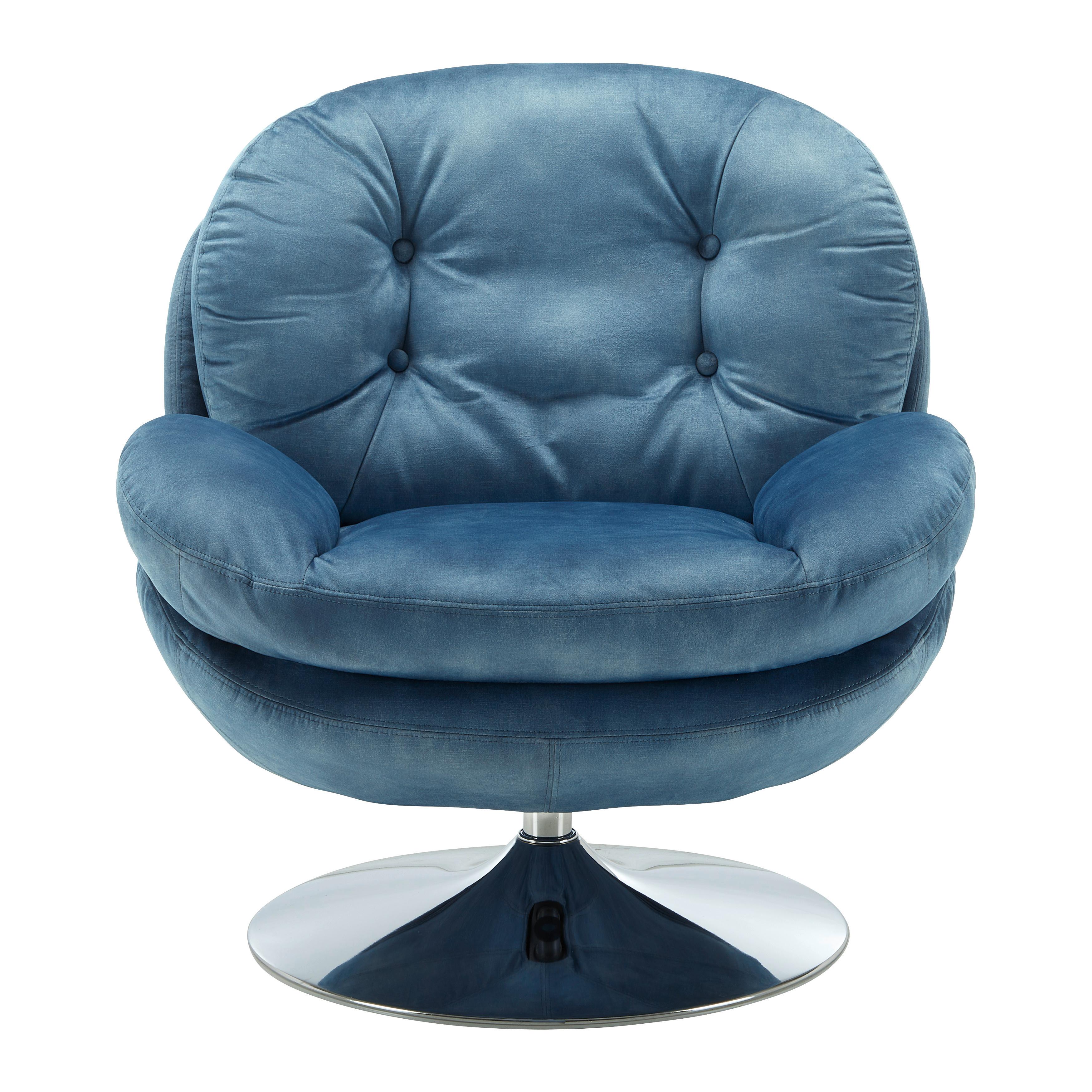 Relaxsessel drehbar, blau, "Ommy", Samt - Blau/Chromfarben, MODERN, Textil/Metall (82,5/84,5/85,5cm) - Bessagi Home