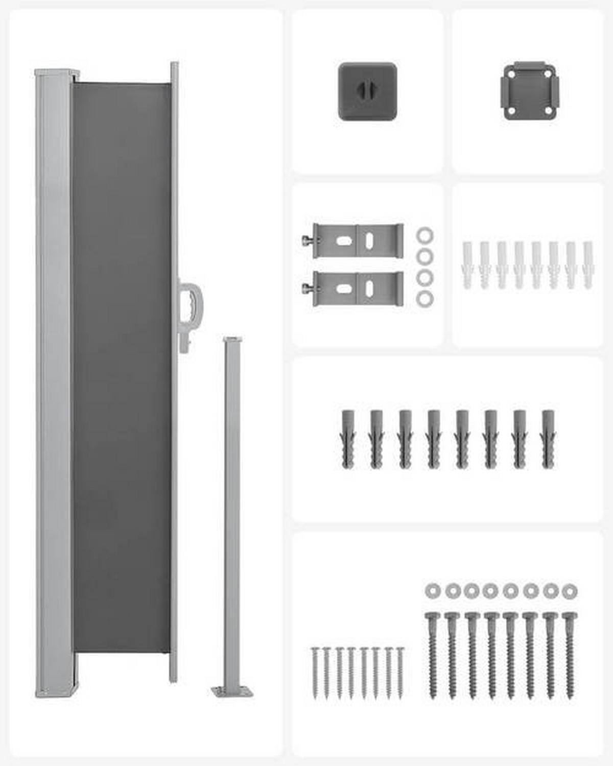 Rollbare Seitenmarkise Grau ca. 300x180cm - Dunkelgrau/Grau, Basics, Textil/Metall (300/180cm) - Modante