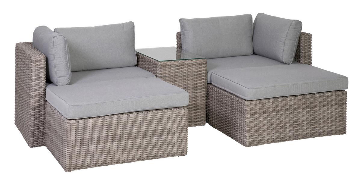 Loungegarnitur Palma 5-tlg aus Kunststoff mit Kissen - Grau, Basics, Glas/Textil (93/65/71cm) - Gardenson