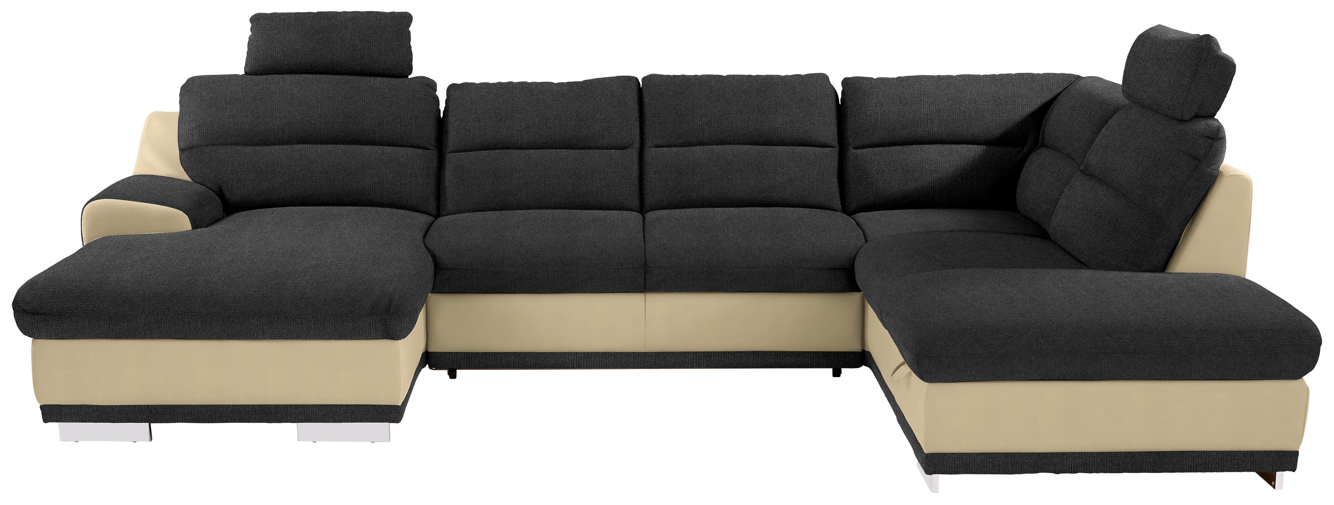 Sedežna Garnitura Seaside, Z Ležiščem, Predalom, Oblika U - barve kroma/črna, Konvencionalno, kovina/tekstil (165/334/218cm) - Premium Living