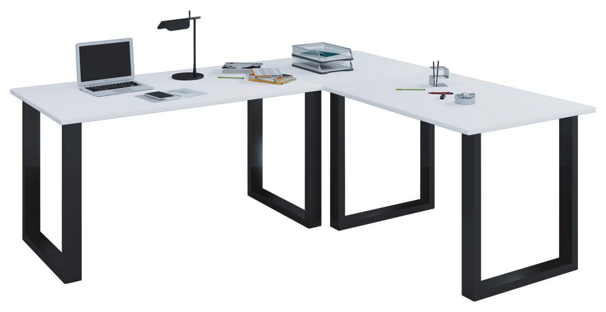 Kotna Pisalna Miza Lona, Bela, Črna, 190x160cm - črna/bela, Moderno, kovina/leseni material (190/160/76cm) - MID.YOU