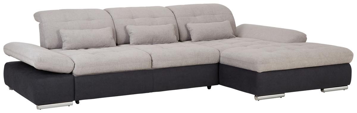 Ecksofa in Grau mit Bettfunktion - Chromfarben/Dunkelgrau, Konventionell, Holz/Textil (305/96/187cm) - Premium Living