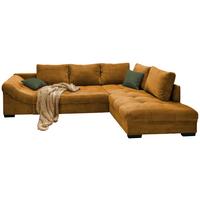 Wohnlandschaft Alvito Cognac Cord - Dunkelgrün/Cognac, Design, Holz/Textil (298/202cm) - MID.YOU