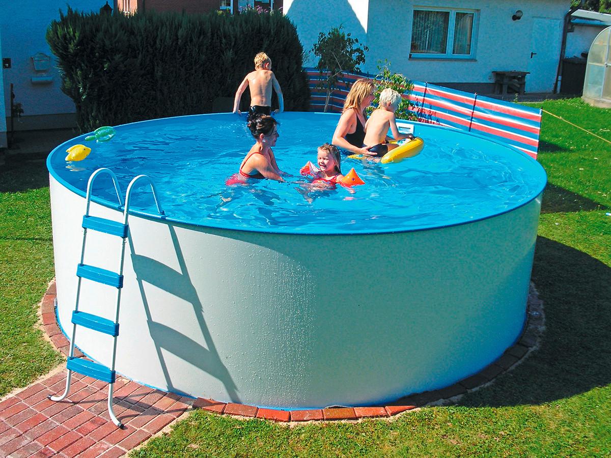 Schwimmbecken Steely Ø ca. 550cm - Blau/Weiß, MODERN, Metall (550/120cm)