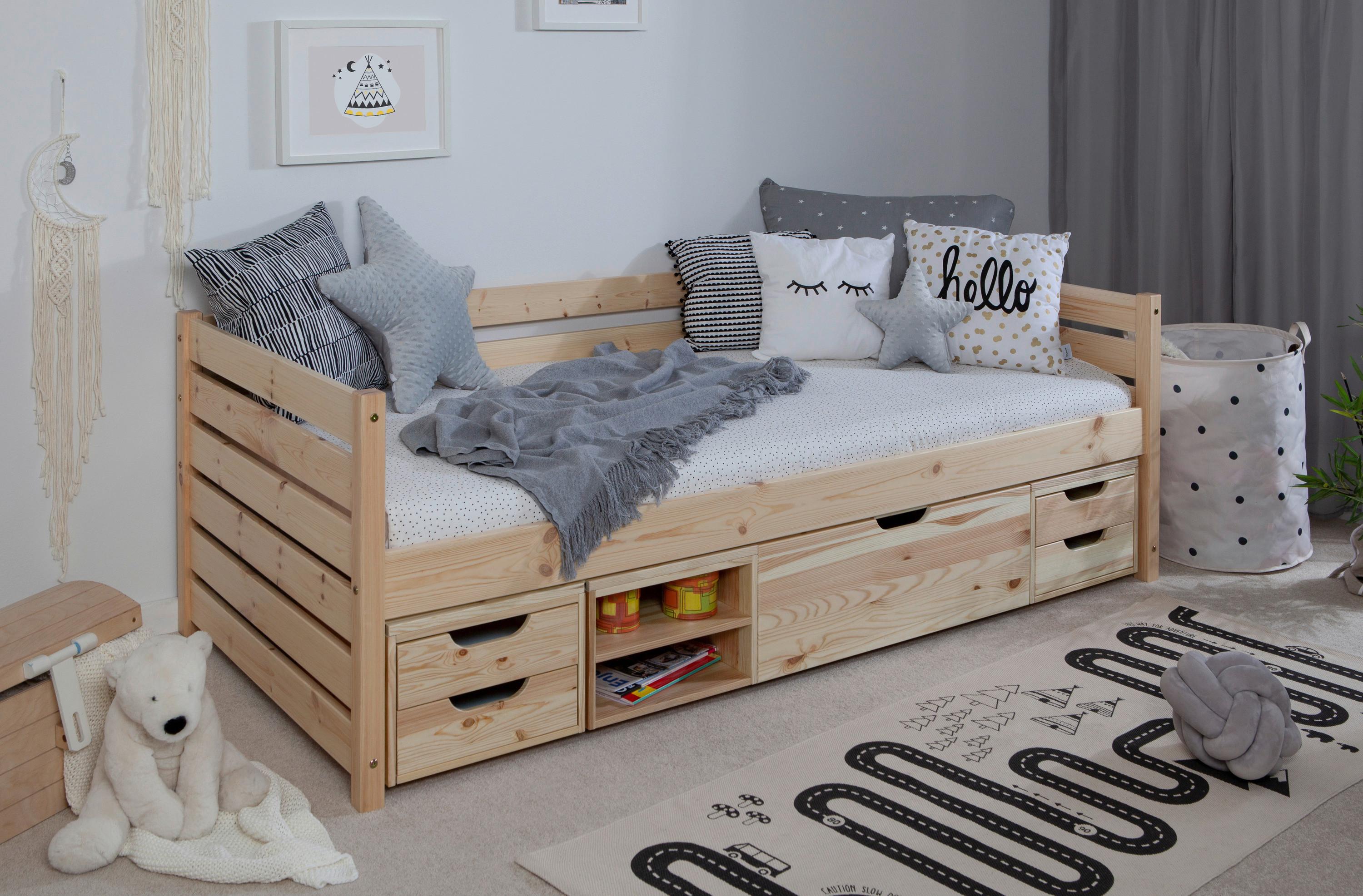 Stauraumbett Naomi mit 4 Schubkästen ca.90x200cm Kiefer - Naturfarben, MODERN, Holz (90/200cm) - MID.YOU