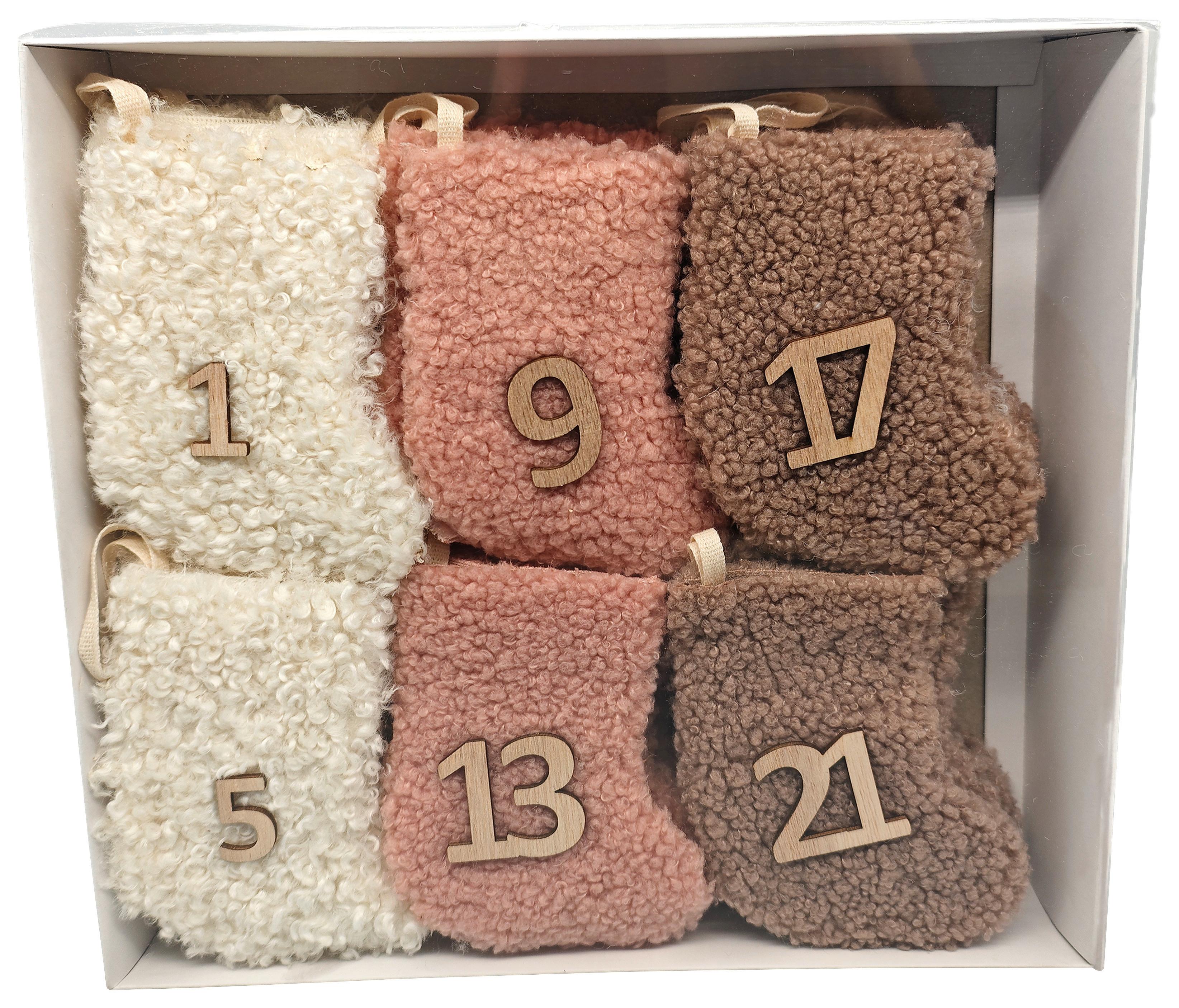 Adventskalender Socks Rose/Beige - Dunkelrosa/Beige, KONVENTIONELL, Textil - Mömax