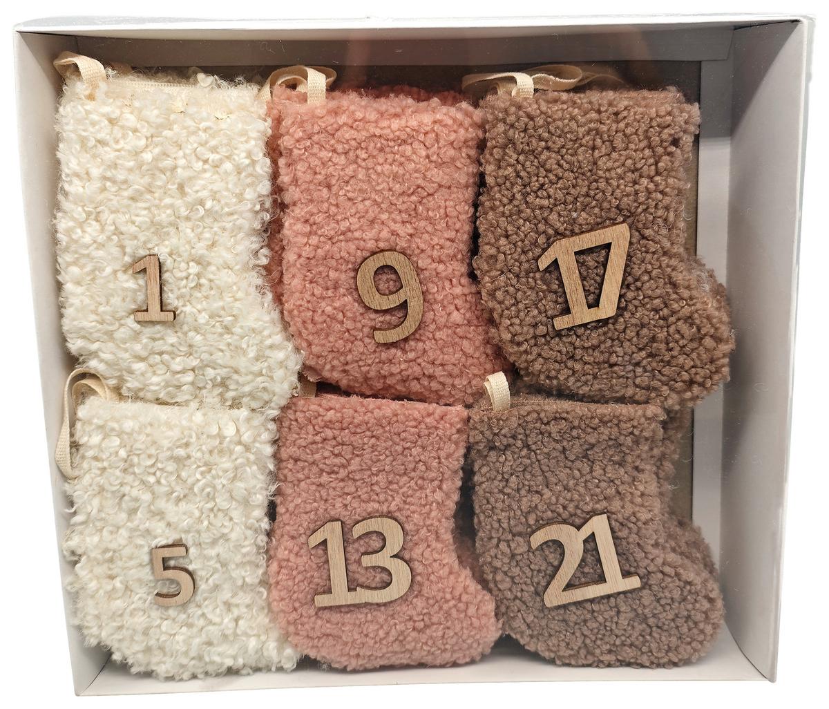Adventskalender Socks Rose/Beige - Dunkelrosa/Beige, Konventionell, Textil - Mömax