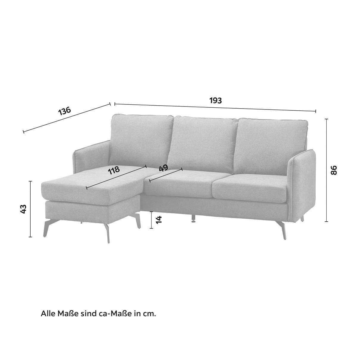 Ecksofa AURORA dunkelgrau Metallfuss - Dunkelgrau/Schwarz, Modern, Holz/Textil (193/86/136cm) - Bessagi Home