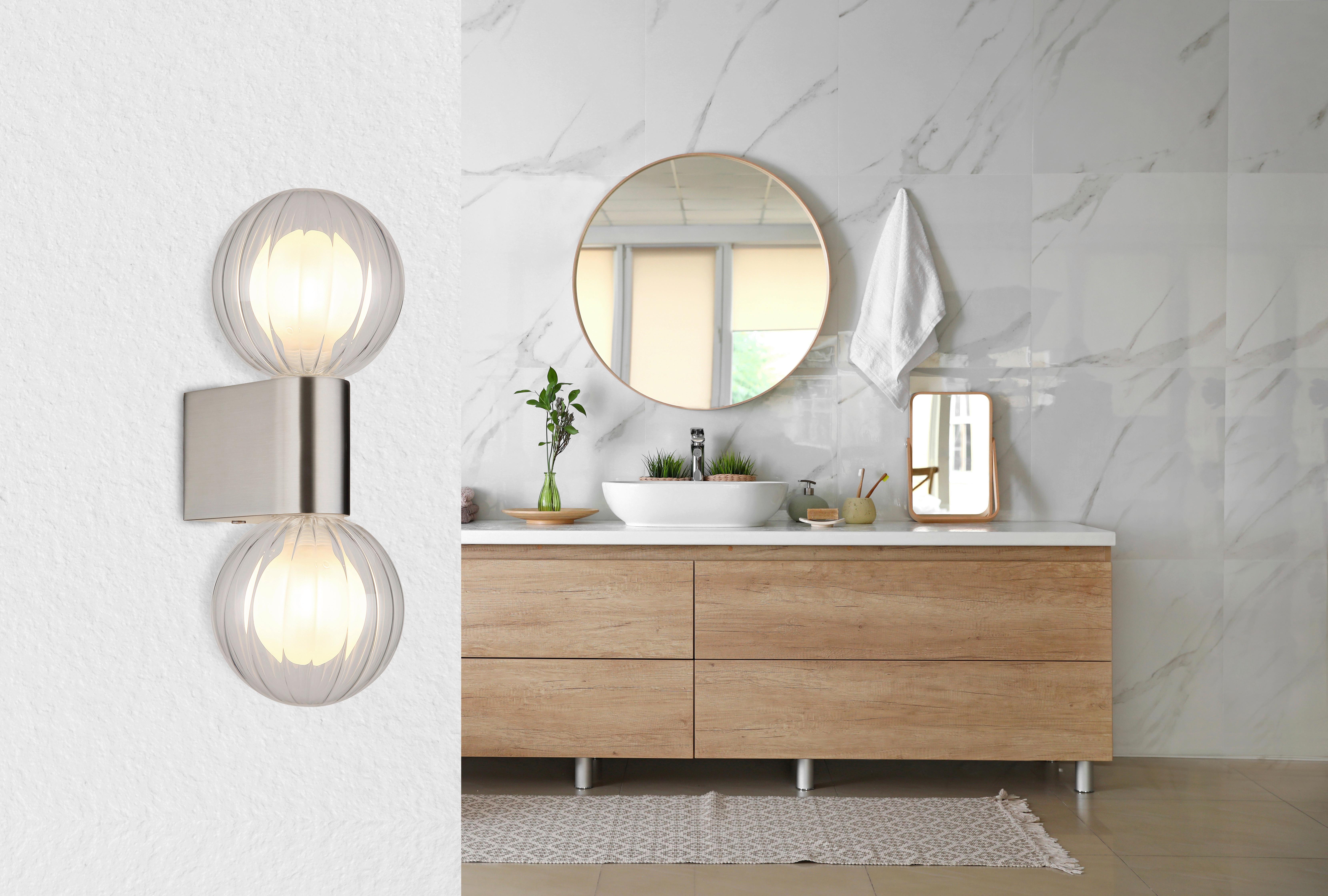 BADEZIMMER-WANDLEUCHTE 41928-2N - Klar, Konventionell, Glas/Metall (10/12/26,5cm) - Globo