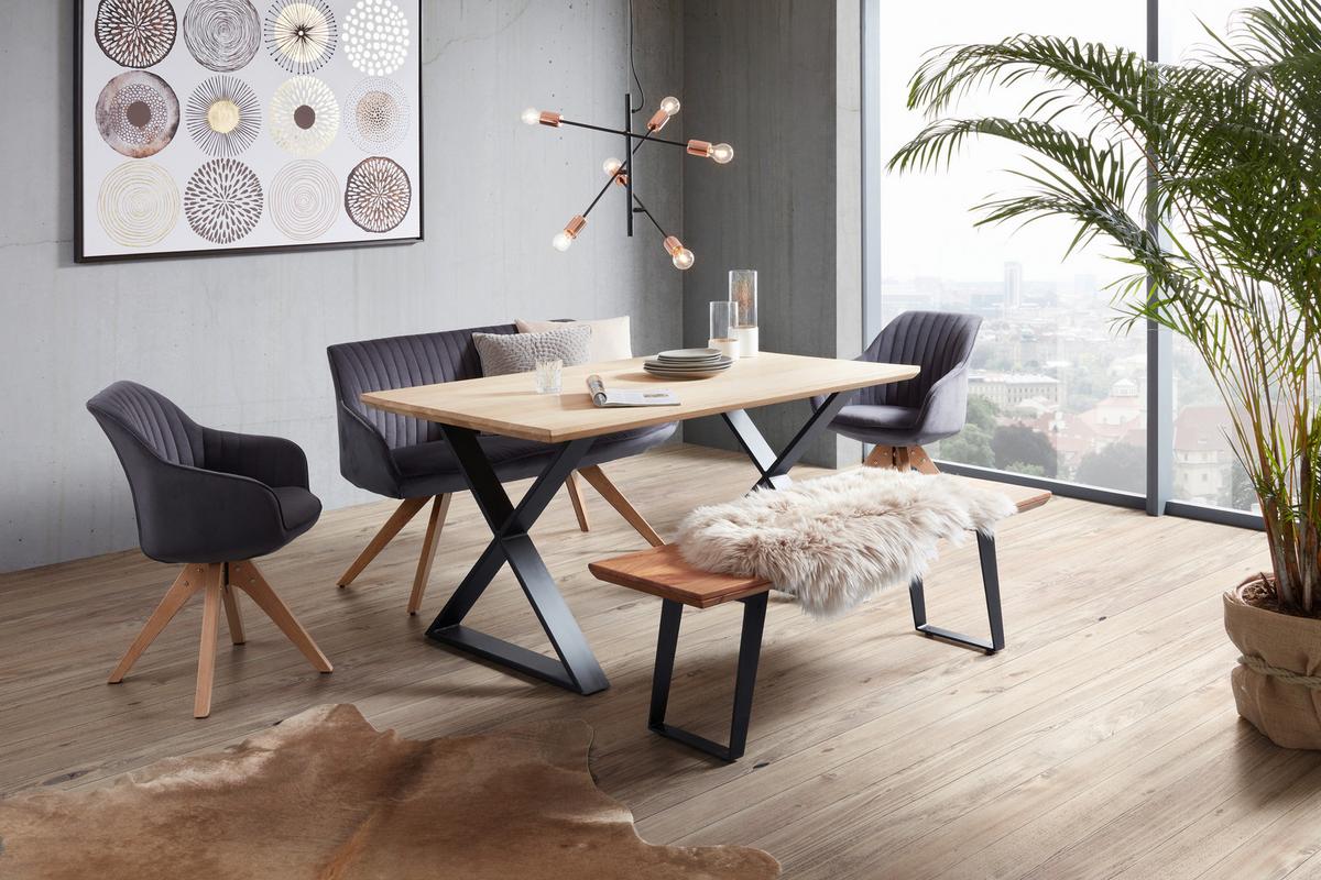 Sitzbank Schwarz/Akazie - Schwarz/Akaziefarben, LIFESTYLE, Holz/Metall (150/45/38cm) - Zandiara