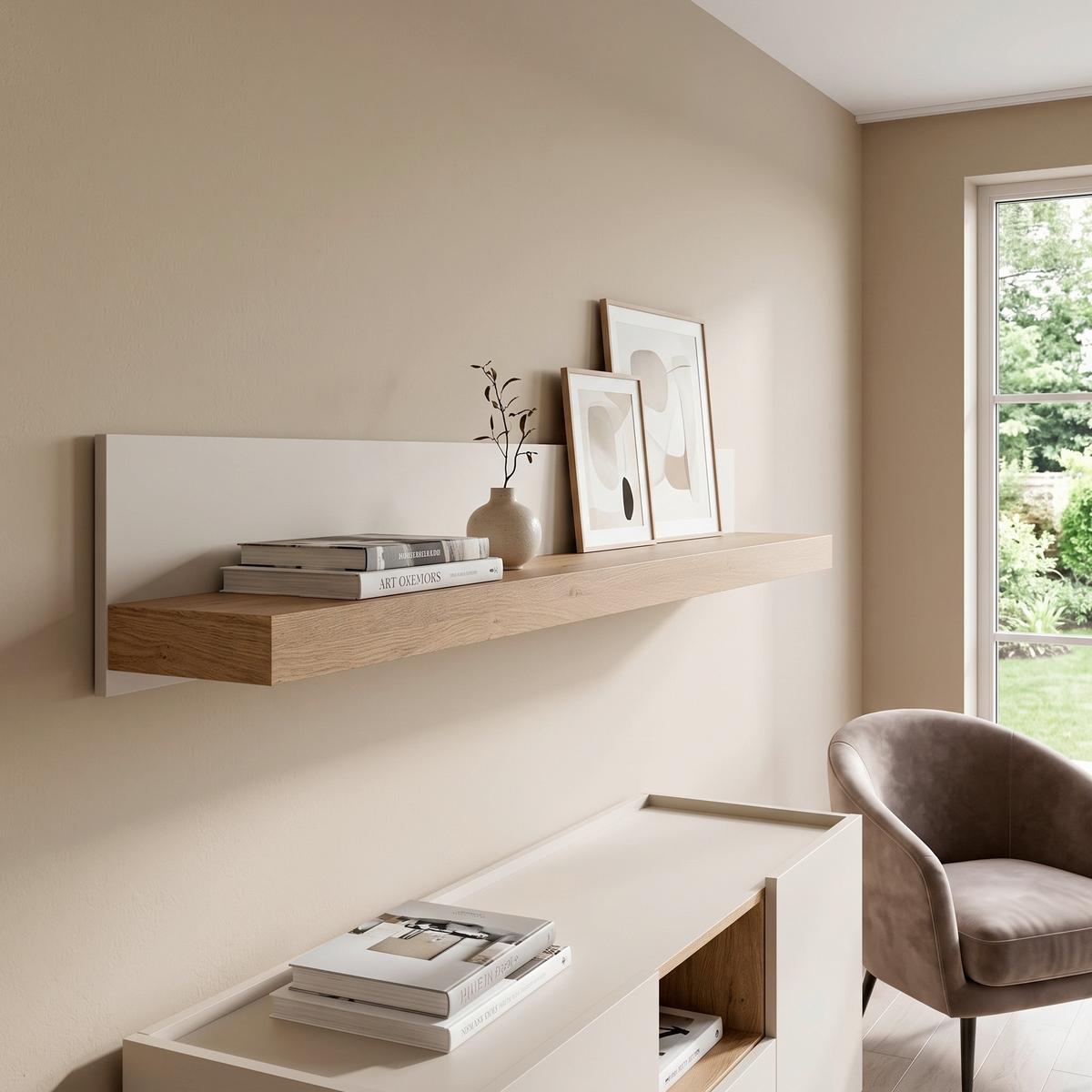 Stenska Polica Naxxar, Barva Hrasta, Kašmir - kašmir/barve hrasta, Trend, leseni material (154,1/28/24,8cm) - Modern Living