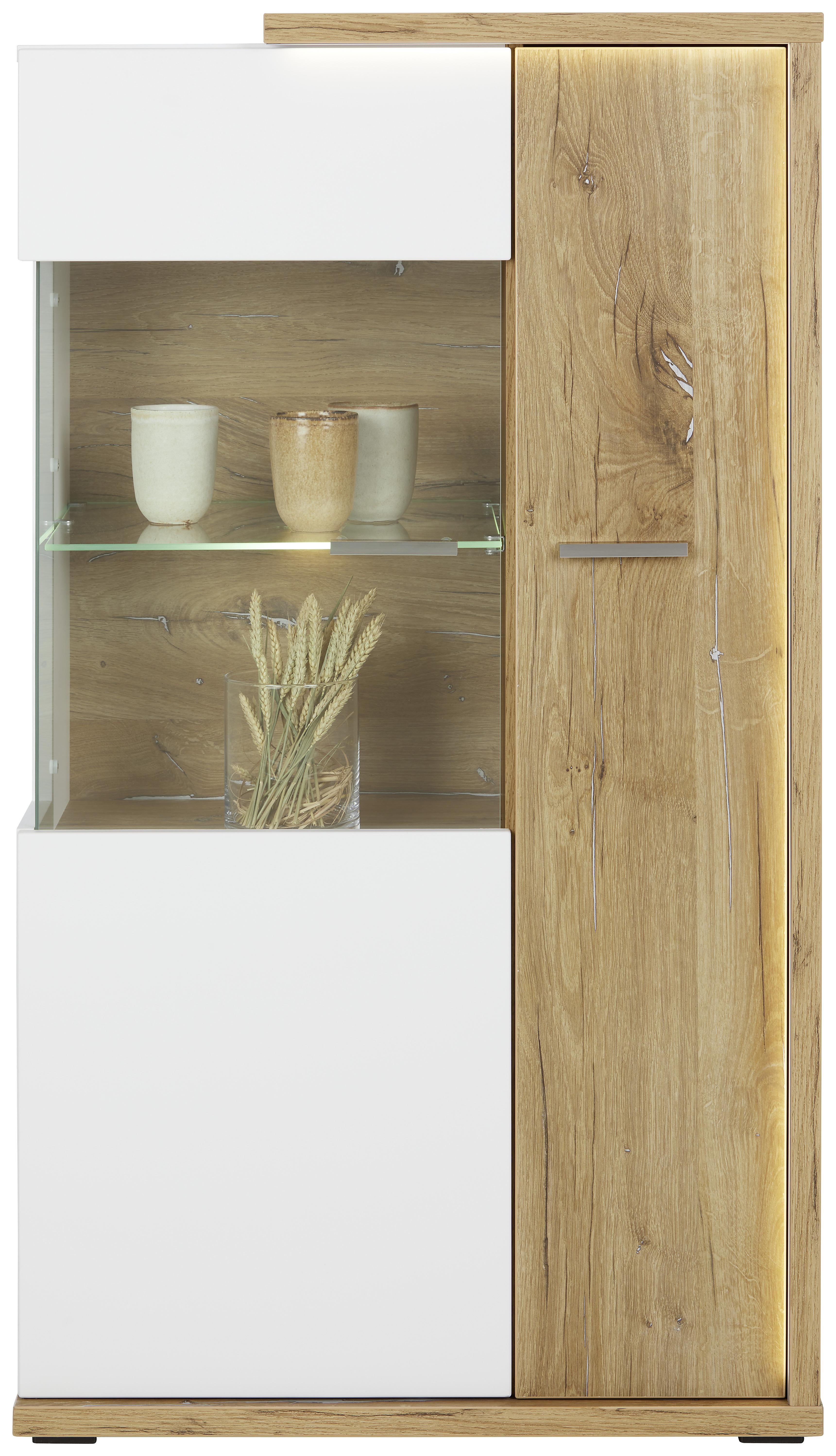 Highboard in Weiß/Eichefarben - MODERN, Glas/Holzwerkstoff (73,5/131,6/43,6cm) - Modern Living