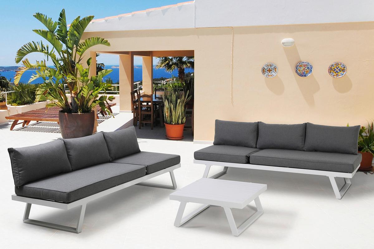 Loungegarnitur Grau/Weiß - Weiß/Grau, Design, Kunststoff/Metall - Gardenson