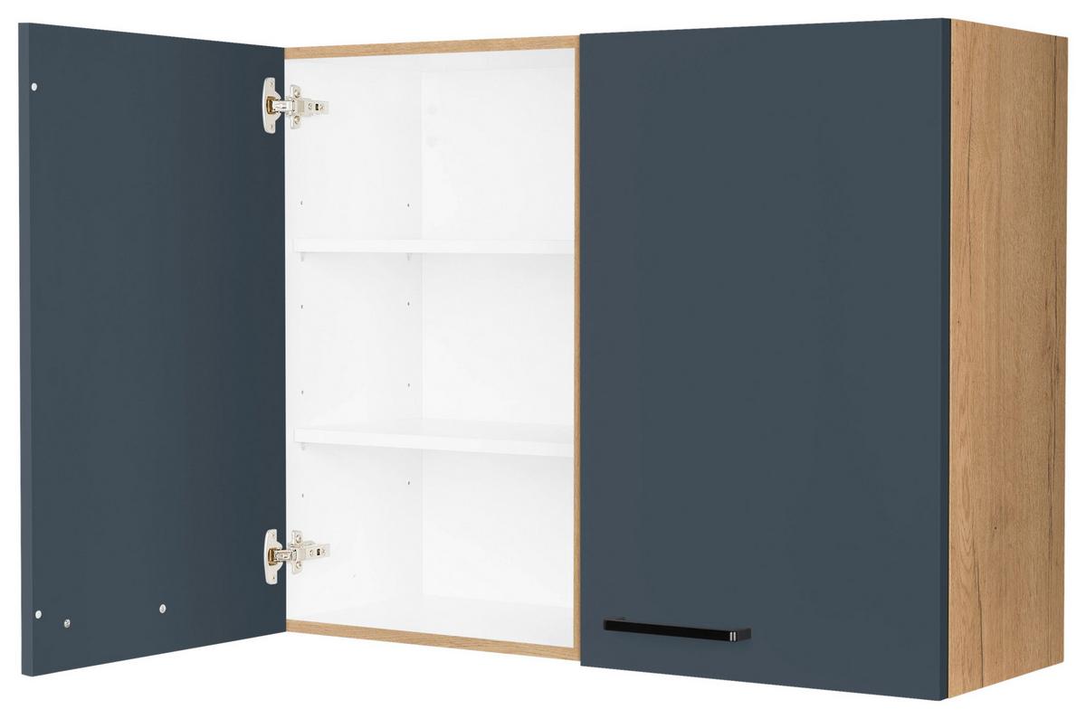 Küchenoberschrank Easytouch Blau - Blau/Eichefarben, MODERN, Holzwerkstoff/Metall (90/72/35cm) - Nobilia