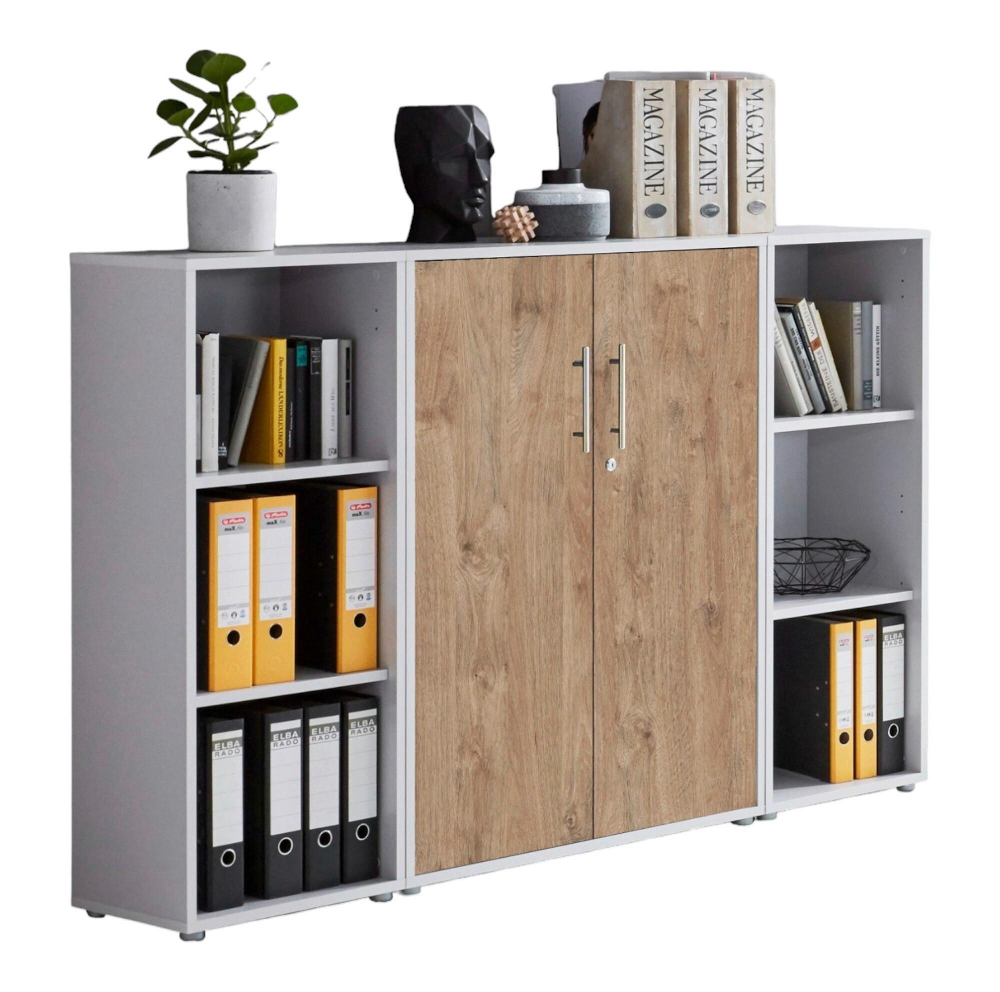 Aktenschrank Office Edition Sw Set 2 Grau/Eichefarben - Eichefarben/Grau, MODERN, Holzwerkstoff (173/114/33cm) - MID.YOU