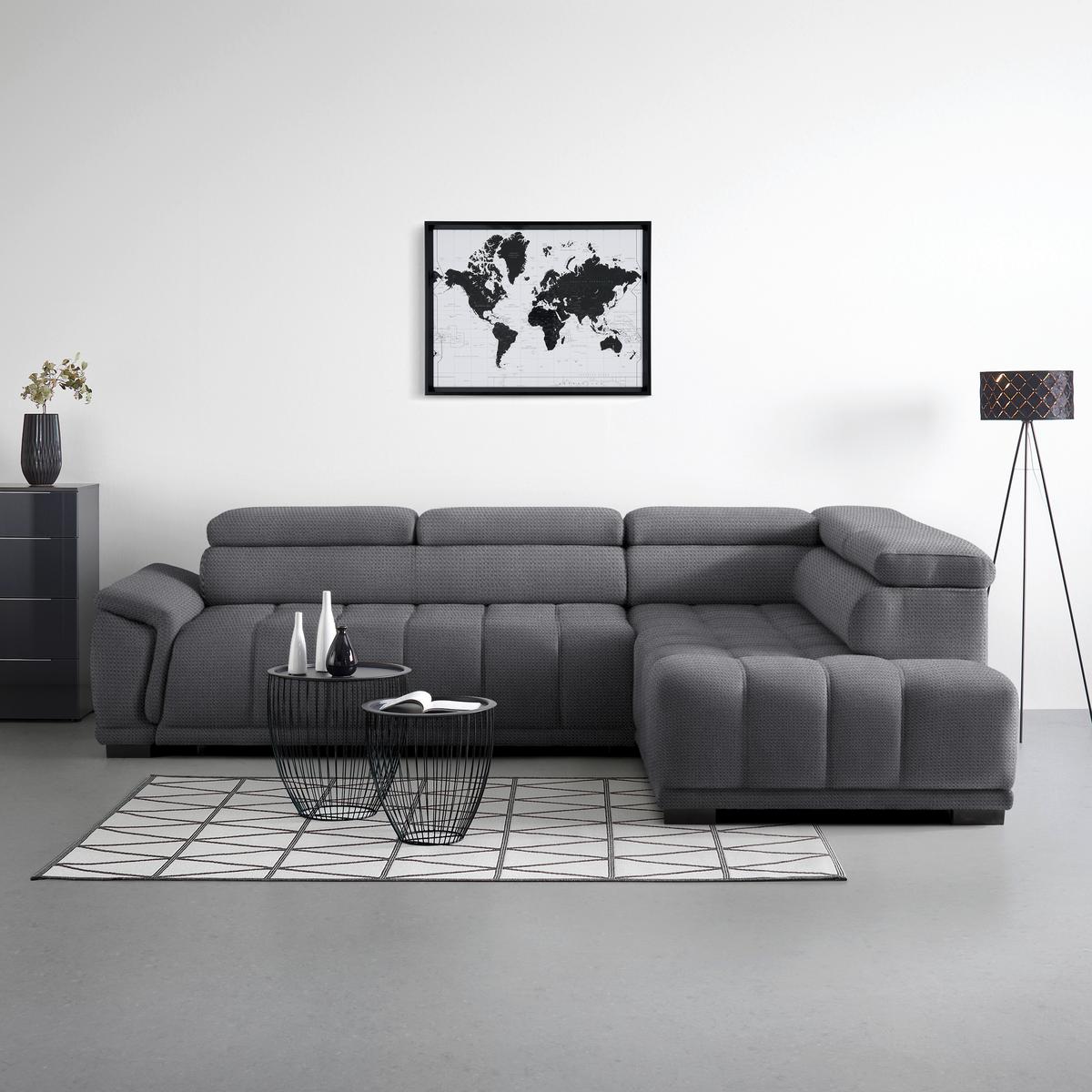 Ecksofa Gremio Rechts Blaugrau - Blaugrau/Schwarz, MODERN, Kunststoff/Textil (283-206/77-100/106cm) - Premium Living