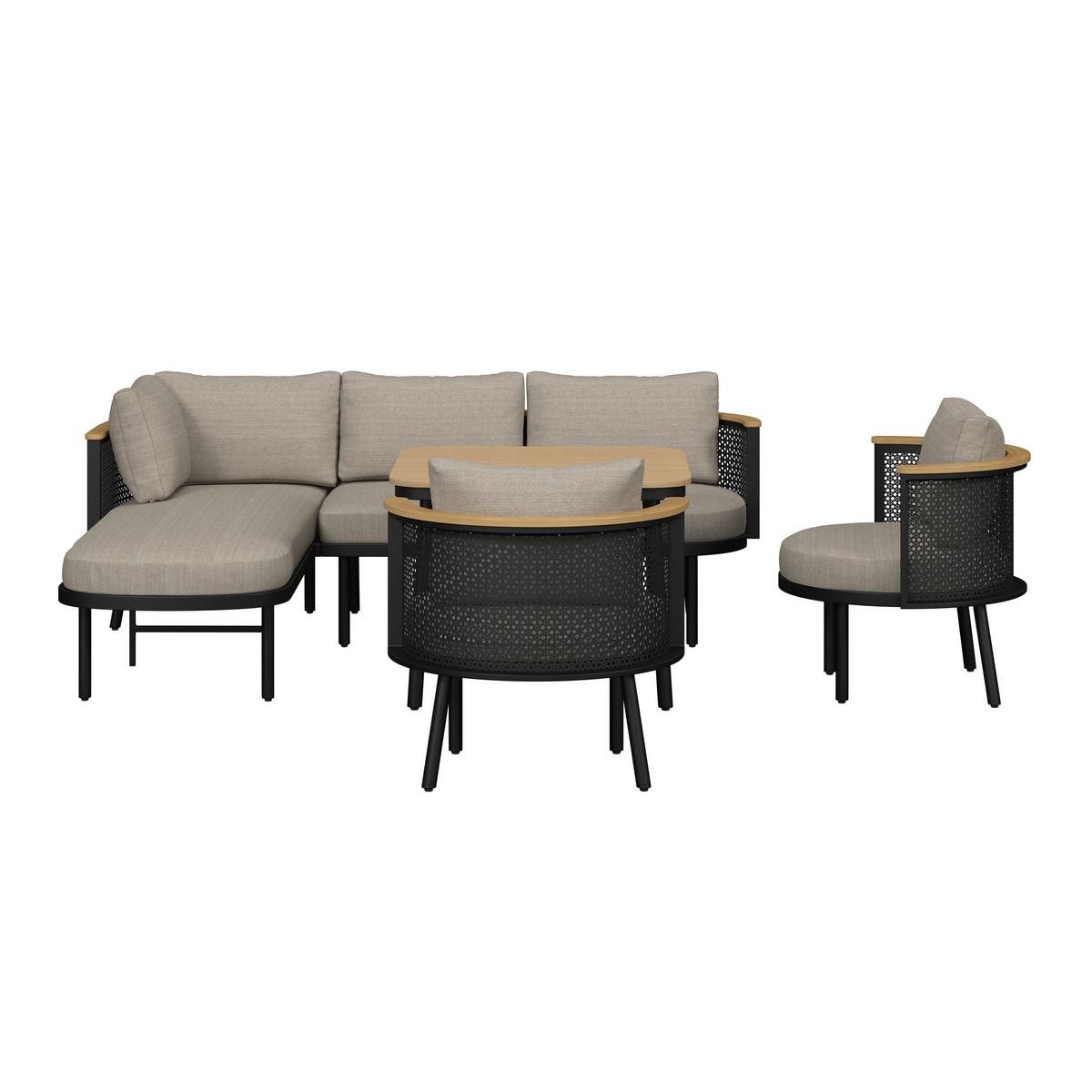 Dining-Loungeset Lissa Beige Outdoorstoff/Metall/Polywood - Dunkelgrau/Beige, MODERN, Kunststoff/Textil - Bessagi Garden