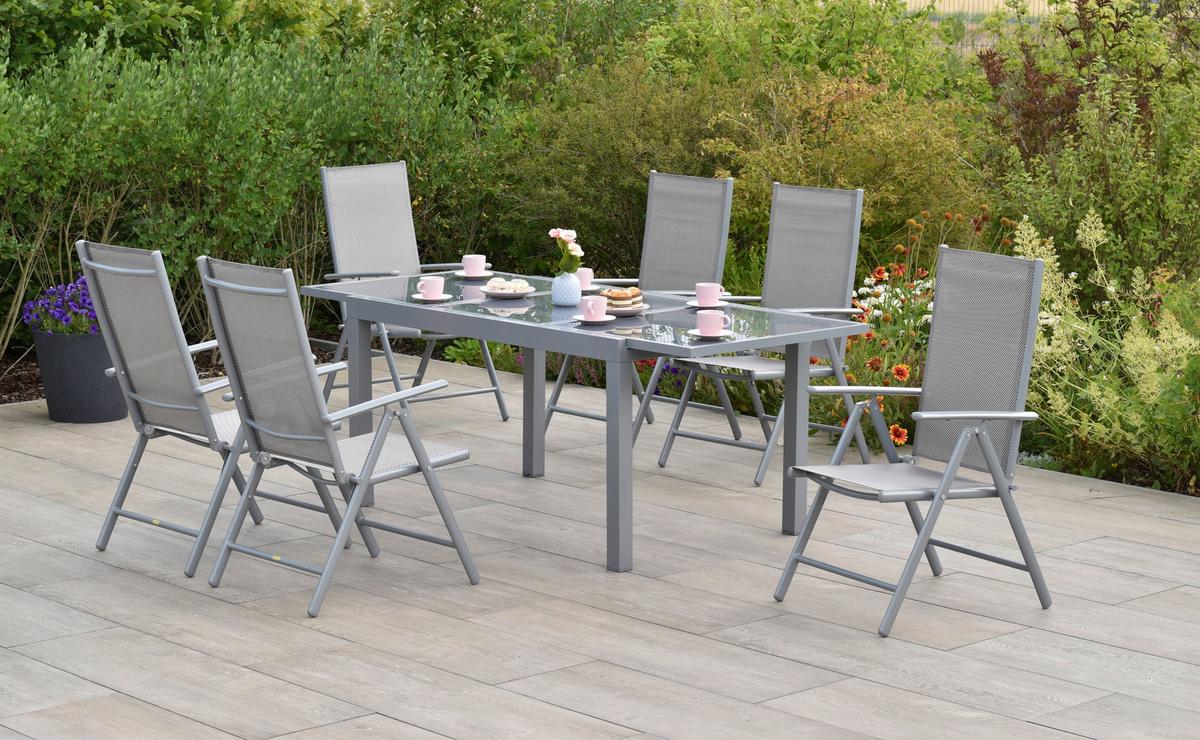 Vrtna Garnitura Amalfi, 7-Delni, Rjava - srebrne barve/rjava, Moderno, kovina/tekstil - Gardenson
