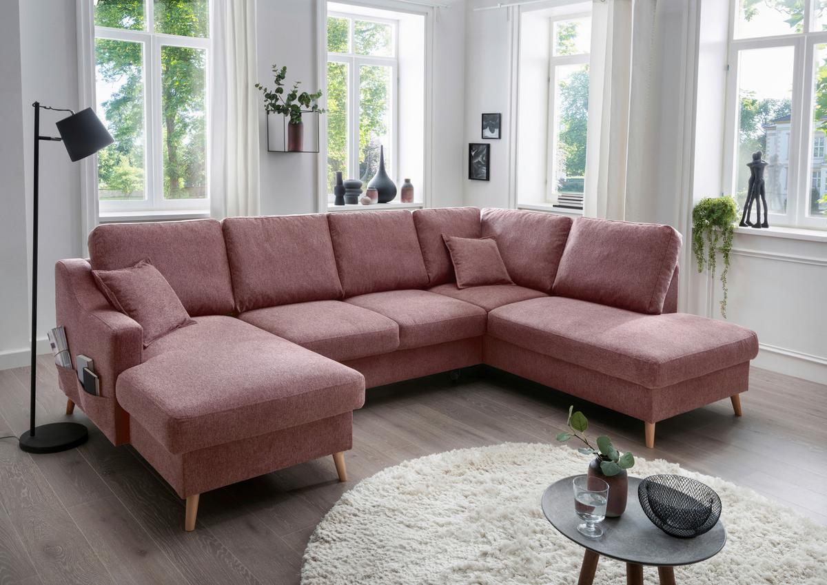 Wohnlandschaft Valentina Rosa Struktur - Rosa/Naturfarben, KONVENTIONELL, Holz/Textil (150/301/200cm) - P & B