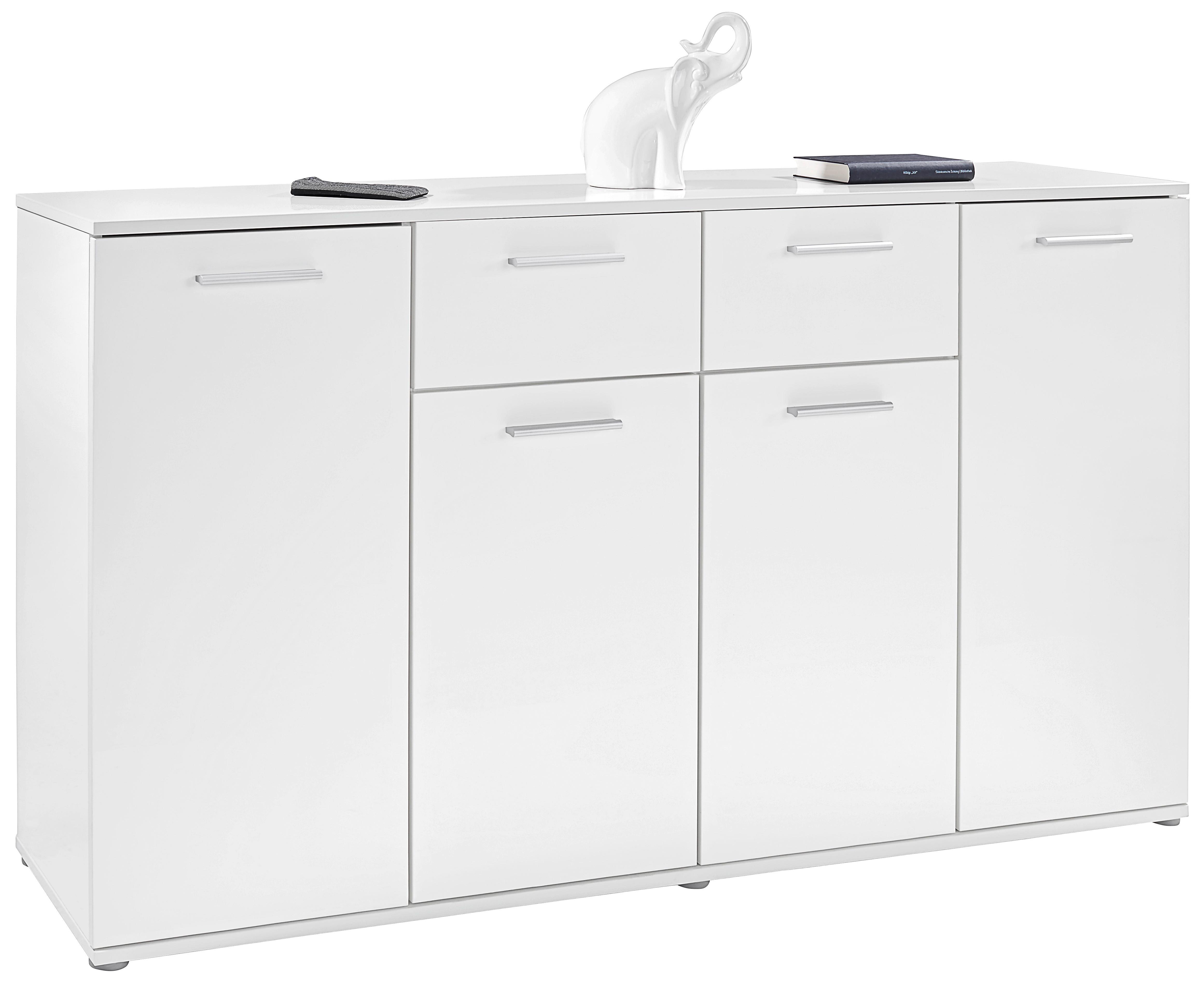 Komoda Christian New 3, Bela, Visoki Sijaj - bela/barve aluminija, Moderno, umetna masa/leseni material (160/85/35cm)