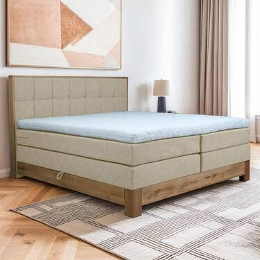 Boxspringbett Cloud Beige ca. 180x200cm - Eichefarben/Beige, KONVENTIONELL, Holz/Holzwerkstoff (180/200cm) - Premium Living