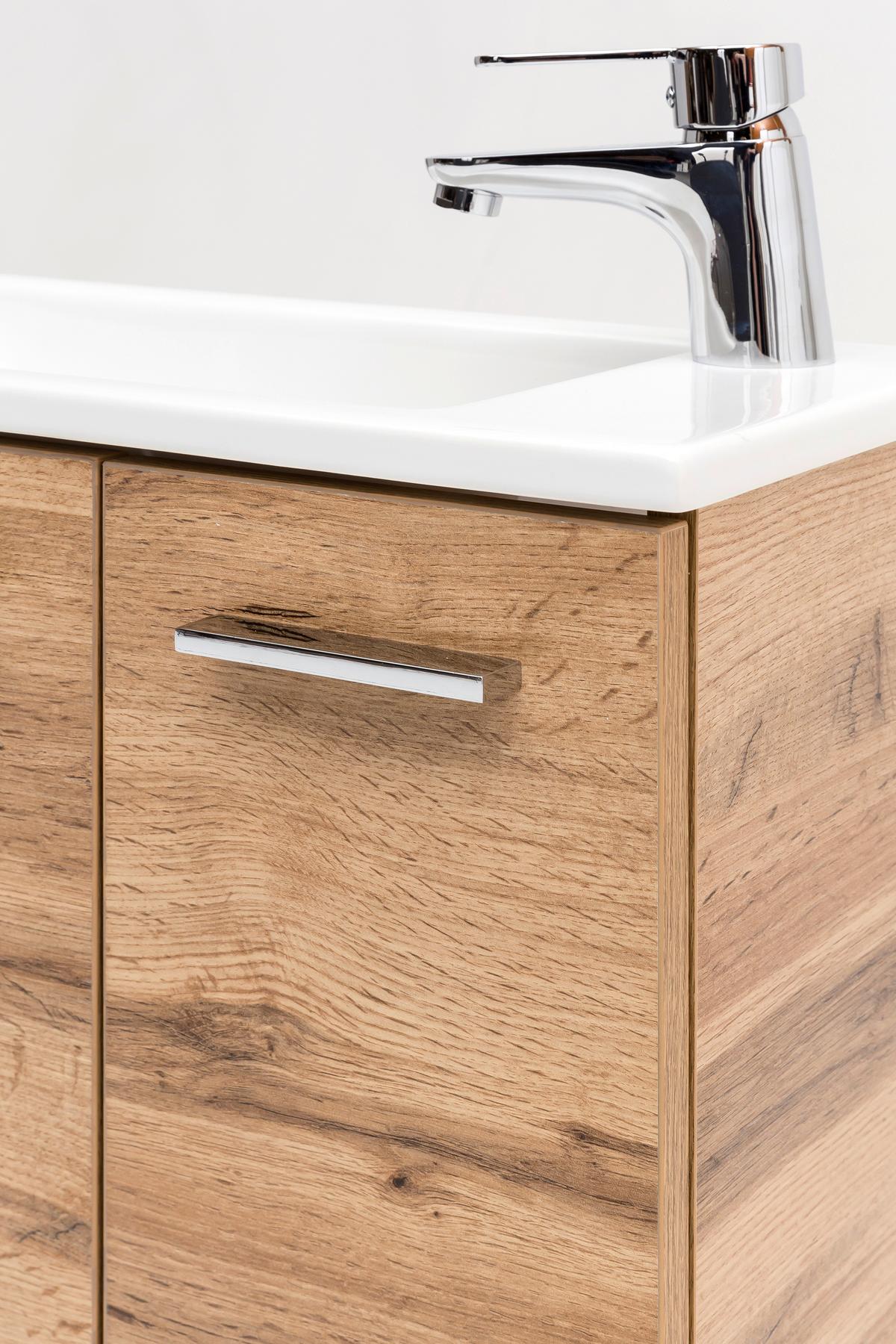 Waschtischkombi Matteo Eiche - Eichefarben/Weiß Hochglanz, MODERN, Keramik/Holzwerkstoff (50cm) - MID.YOU