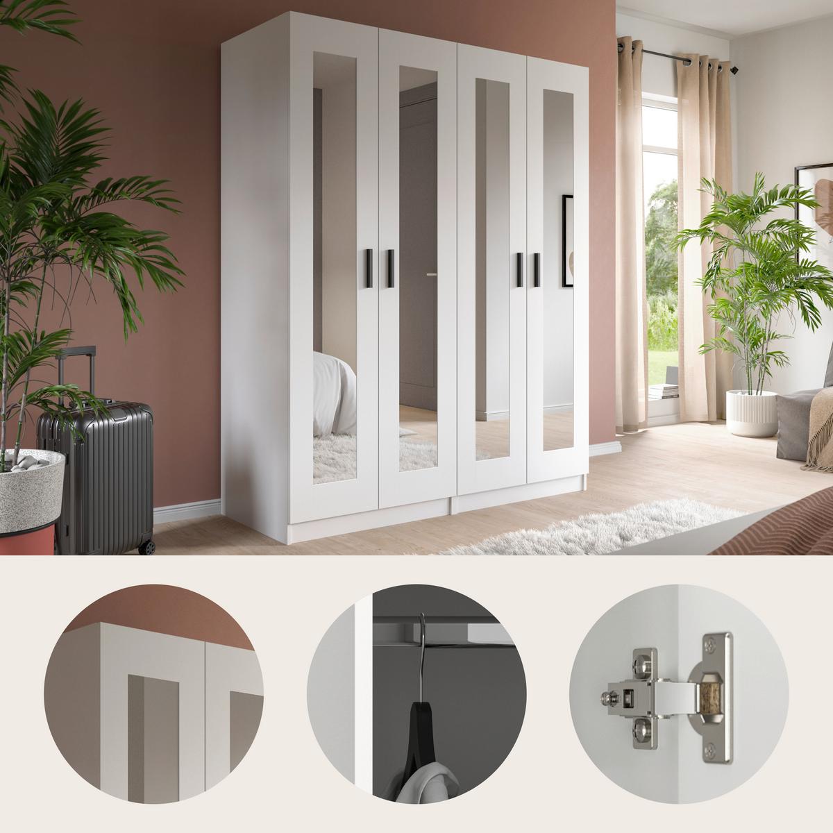 Drehtürenschrank Visby Weiß - Schwarz/Weiß, ROMANTIK / LANDHAUS, Holzwerkstoff/Kunststoff (160/194/56cm) - Livetastic