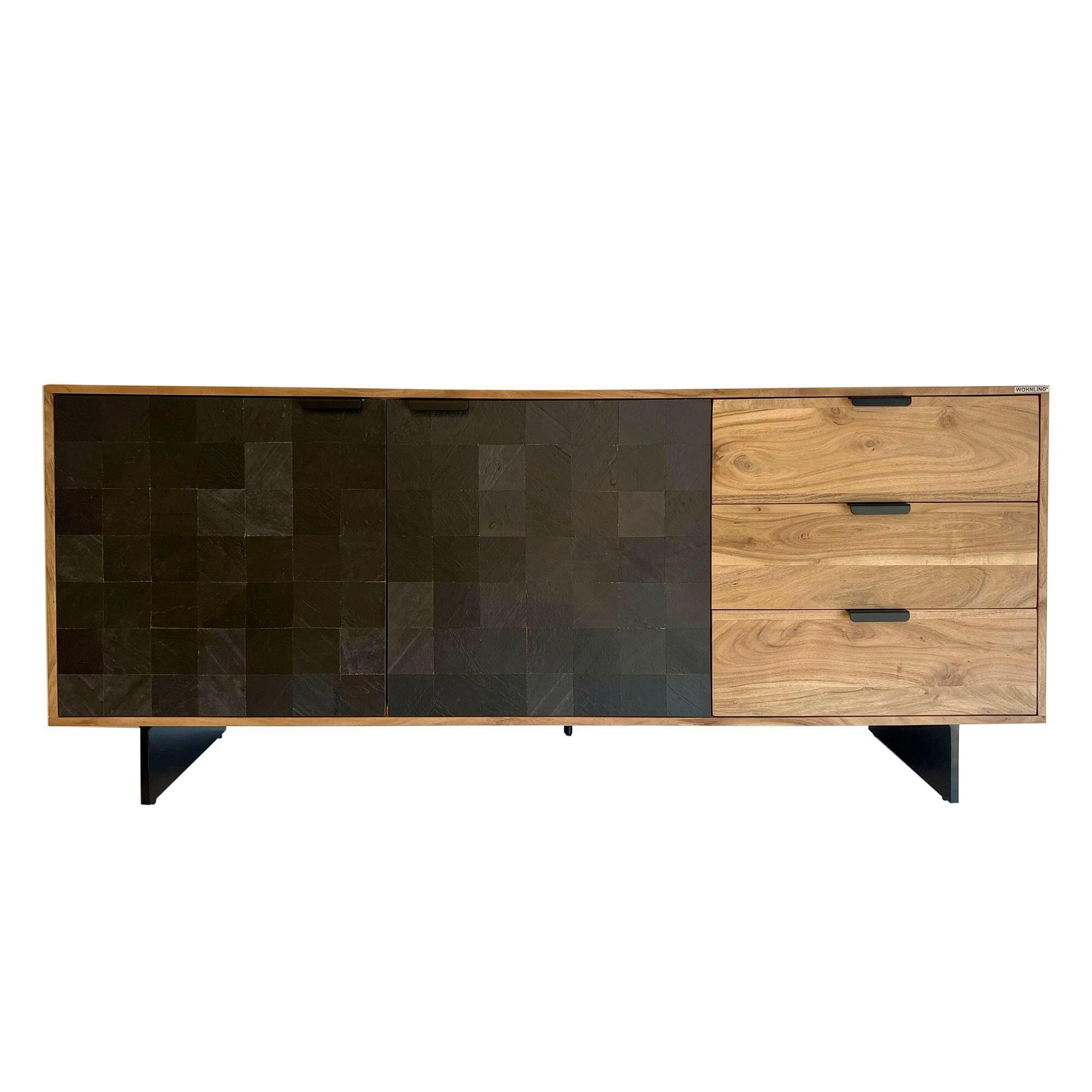 Komoda Akazie, Pravi Les, Črna - črna/barve akacije, Natur, kovina/les (175/76/40cm) - Livetastic
