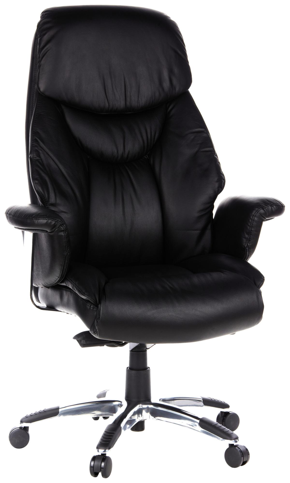 Chefsessel Prado Schwarz ca. 63x140x52cm - Chromfarben/Schwarz, MODERN, Leder/Kunststoff (63/140/52cm) - MID.YOU