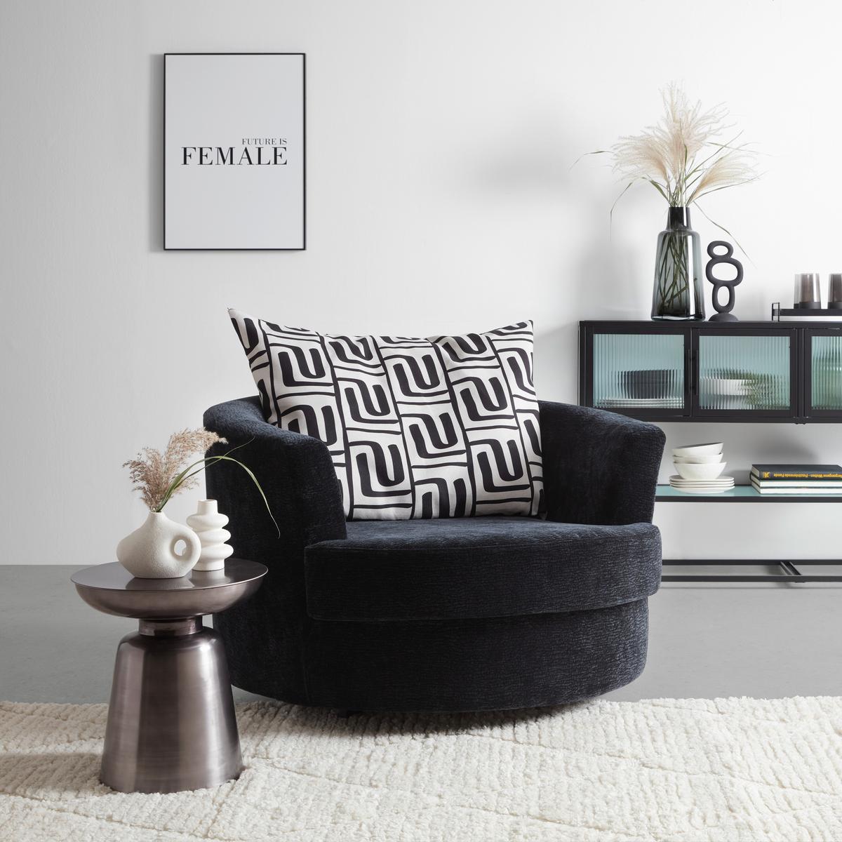 Designsessel Cabona drehbar Strukturstoff schwarz - Beige/Schwarz, MODERN, Textil/Metall (115/72/115cm) - Premium Living