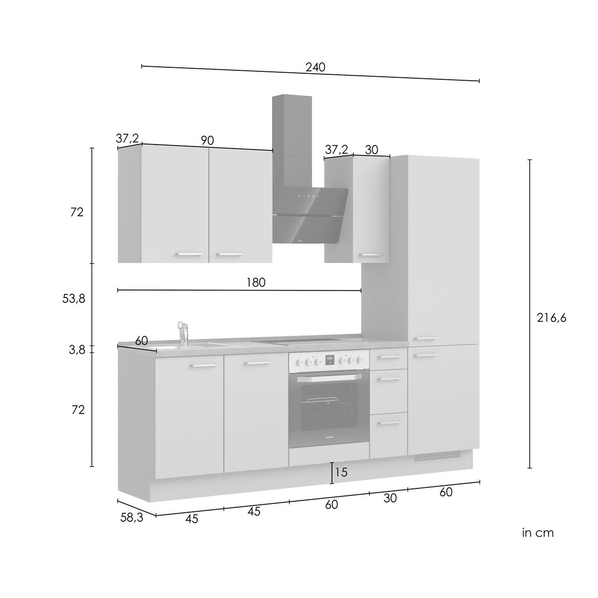 Küchenblock Cascada High m. Geräten Weiß - Eichefarben/Schwarz, MODERN, Holzwerkstoff/Metall (240cm) - Nobilia