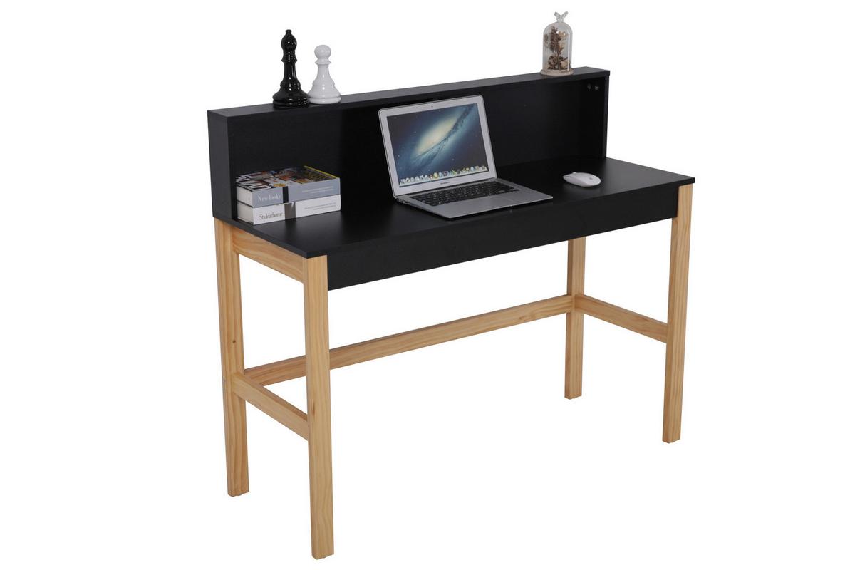 Schreibtisch inkl. Aufsatz Naturfarben/Schwarz - Schwarz/Naturfarben, Design, Holz/Holzwerkstoff (120/45/101cm) - Livetastic