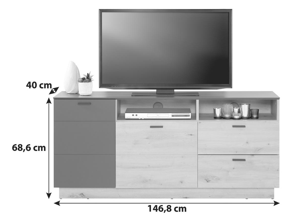 Tv-element Tonale, Barva Hrasta, Temno Siva - siva/črna, Moderno, umetna masa/leseni material (146,8/68,6/40cm) - Mömax