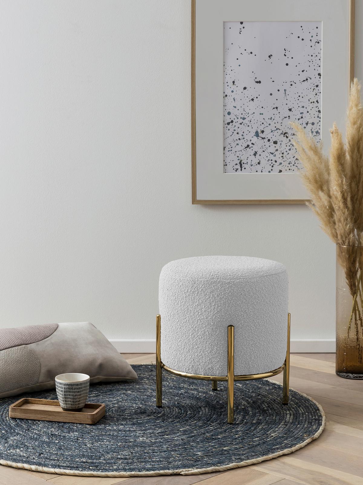 Tabure Bouclé, Bela - zlate barve/bela, Moderno, kovina/tekstil (35/38cm) - Livetastic