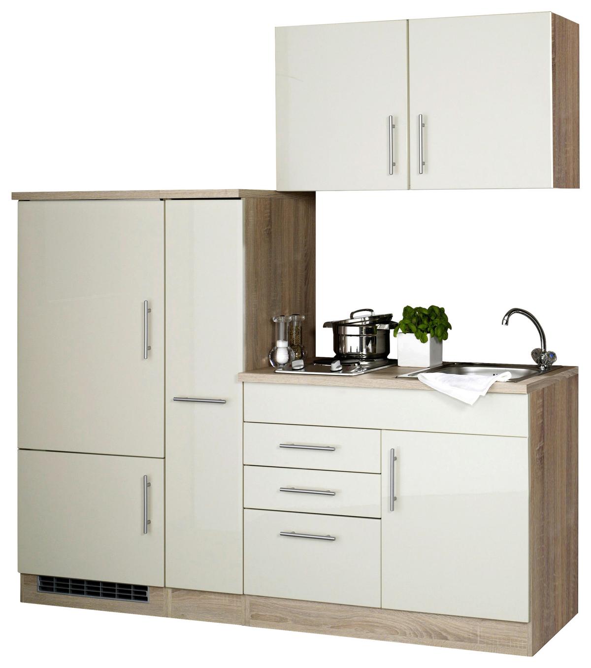 Küchenblock Toronto II m. Geräten Creme - Chromfarben/Eichefarben, MODERN, Holzwerkstoff/Metall (190cm) - Held