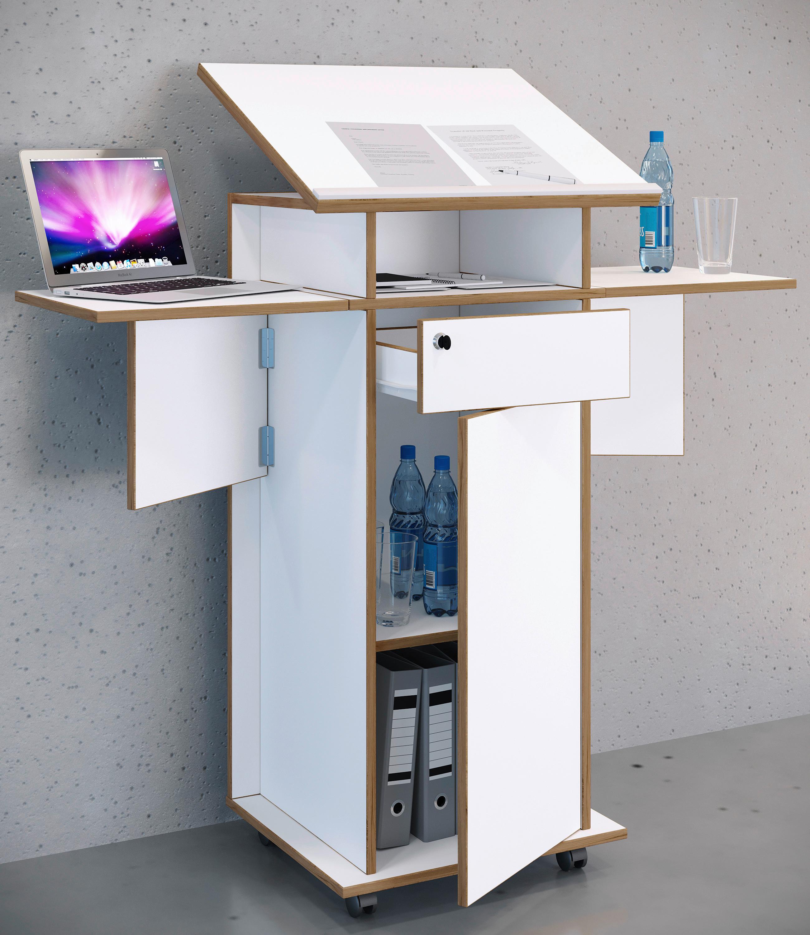 Stoječi Pult Salia L, Bela, Barva Hrasta - bela/medeni hrast, Design, leseni material (123/128/44cm) - MID.YOU