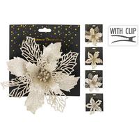 Floare decorativă cu clip cca. 16 cm Janella - argintiu/alb, Basics, plastic (16cm)