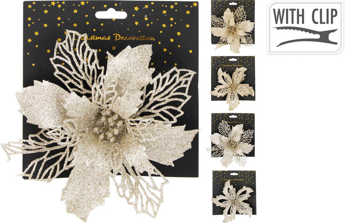 Floare decorativă cu clip cca. 16 cm Janella - argintiu/alb, Basics, plastic (16cm)