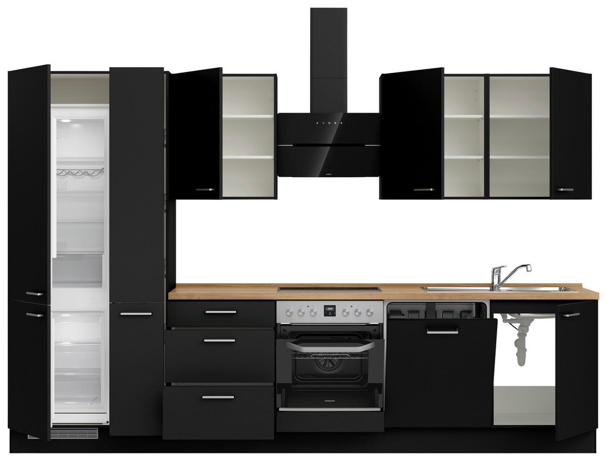 Küchenblock Touch High m. Geräten Schwarz - Edelstahlfarben/Eichefarben, MODERN, Holzwerkstoff/Metall (330cm) - Nobilia