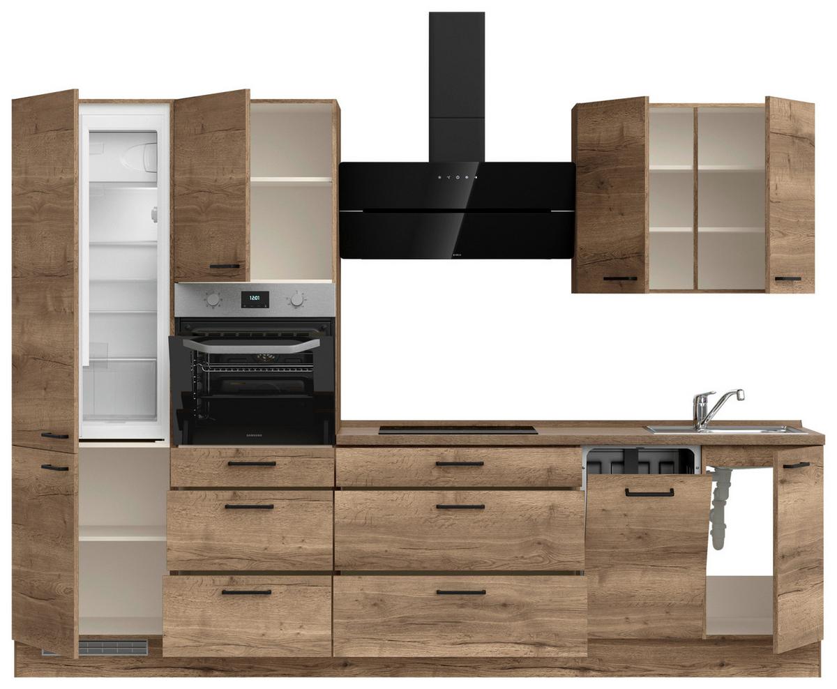 Küchenblock Structura High m. Geräten Eiche dunkel - Eiche dunkel/Schwarz, MODERN, Holzwerkstoff/Metall (300cm) - Nobilia