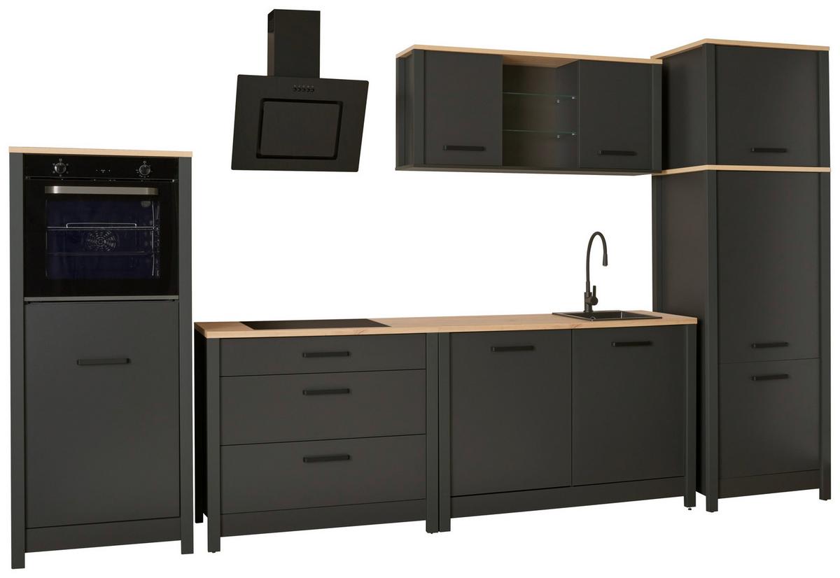Küchenleerblock Bundle 7 o. Geräte Anthrazit - Anthrazit/Schwarz, MODERN, Glas/Holzwerkstoff (370cm) - home24