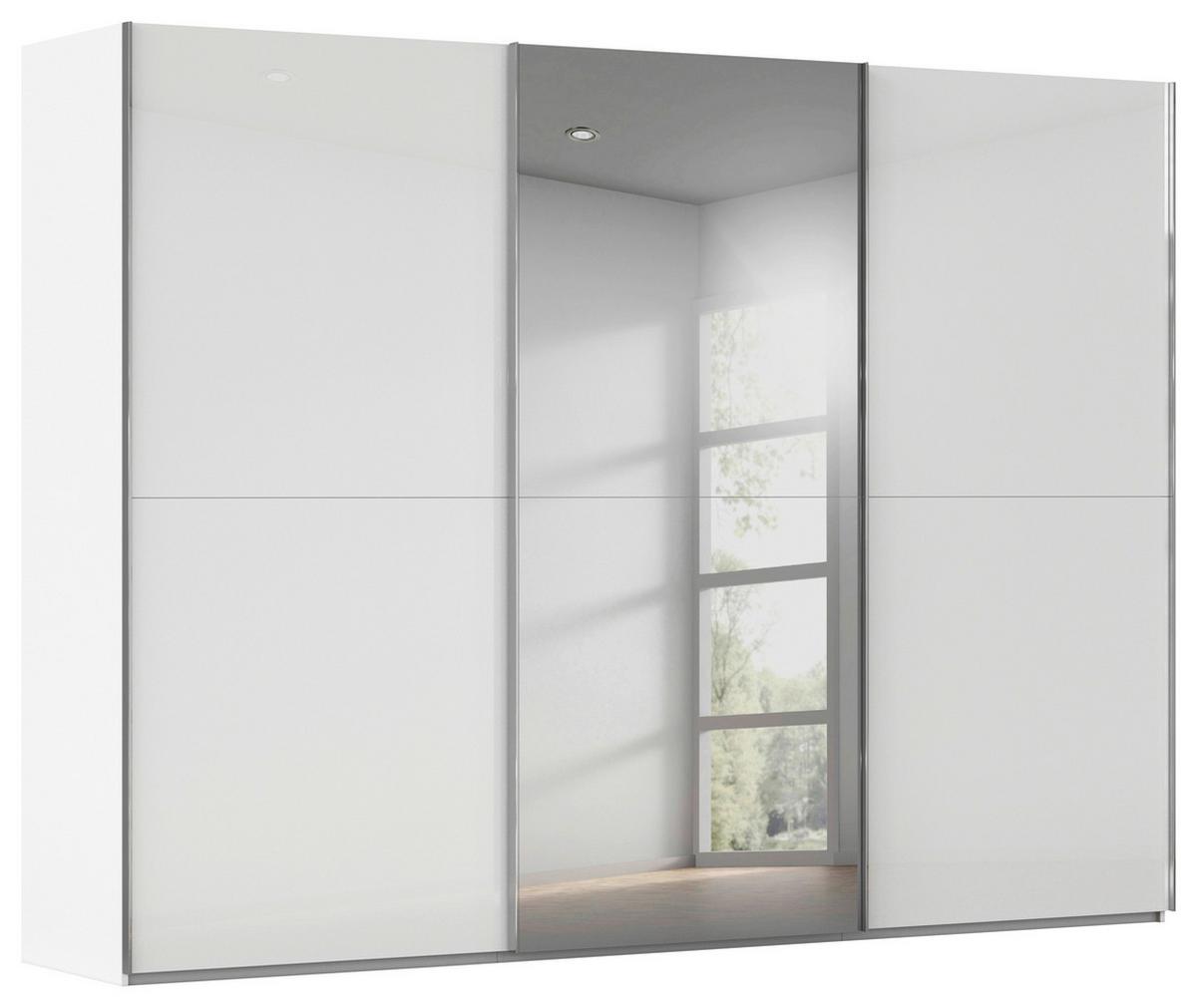 Schwebetürenschrank Fifty Weißglas/Grauspiegel - Chromfarben/Weiß, KONVENTIONELL, Holzwerkstoff/Metall (300/222/66cm) - Premium Living