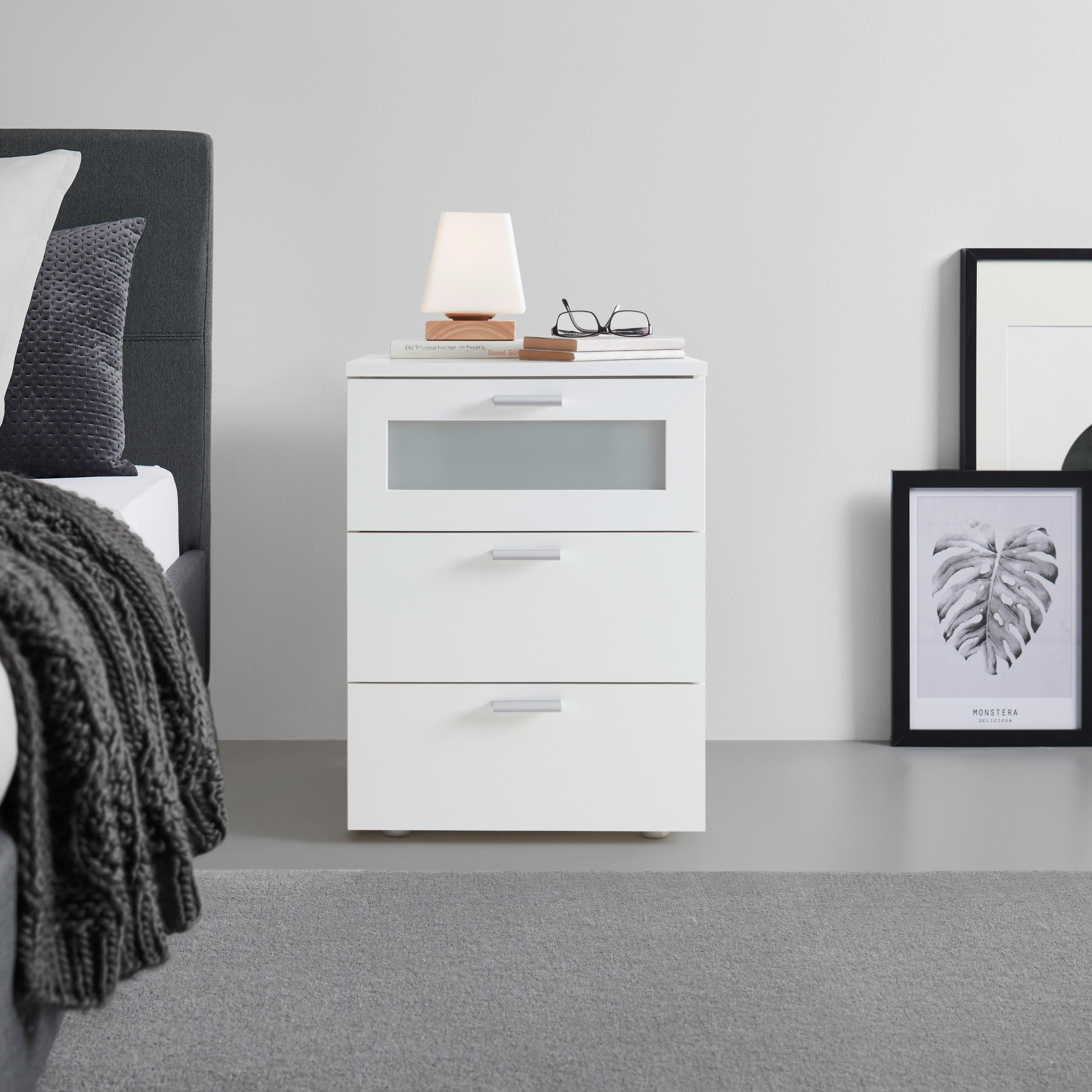 SÄNGBORD XENO - vit/silver, Klassisk, trämaterial/glas (45/60/40cm) - Mömax