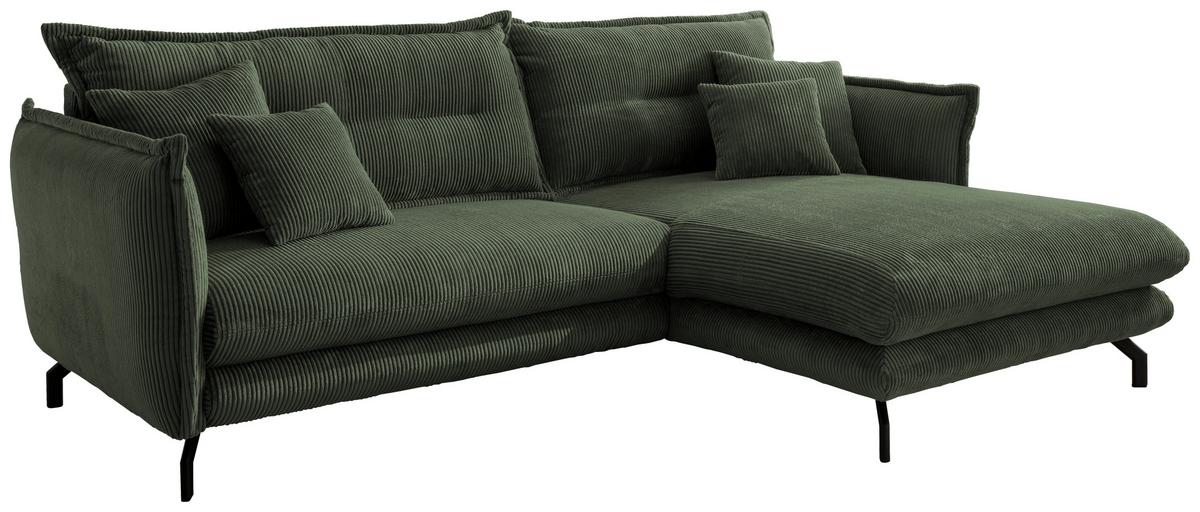 Wohnlandschaft Lava Moosgrün Cord ca. 255x180 cm - Schwarz/Grün, MODERN, Textil/Metall (255/180cm) - Livetastic